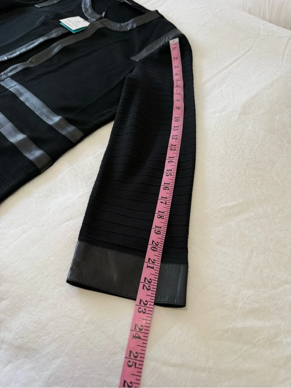 Ming Wang | SZ L | Black Long Line Cardigan Lightweight | Faux Leather Trim NWT